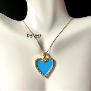 Blue Heart Necklace gold plated no fade 15.5" cable chain cute neon girls women